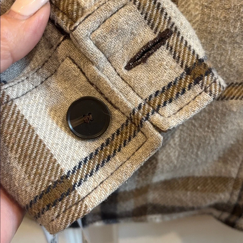 ZARA TAN BROWN CREME COLORED PLAID SHACKET OVERSIZED MEDIUM EXTRA BUTTON